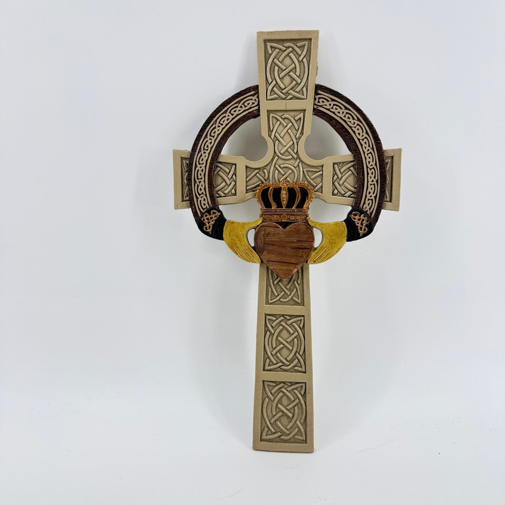 Abbey Gift Claddagh Celtic Wall Cross Unisex OS Tan Brown Irish Knotwork 57663